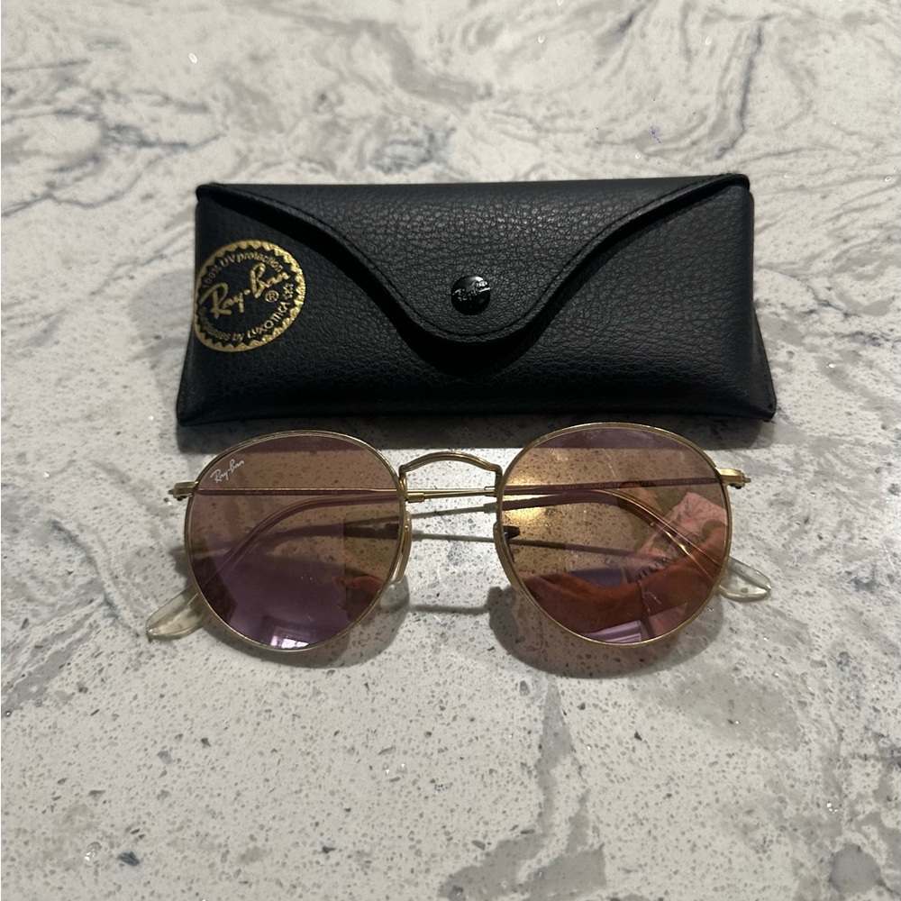 Ray-Ban Gold Frame Sunglasses with Pink Lenses